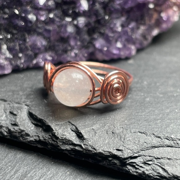 Natural Moonstone Bare Copper Wrapped Ring - Picture 4 of 14